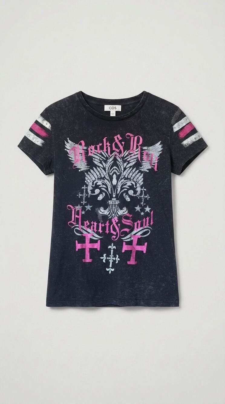 Rock & Roll Cowgirl Graphic Tee with Studded Cross Detail